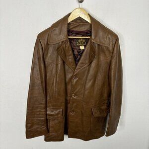 Vintage Paulo Conti Men 40 Brown 70s Leather Coat Removable Lining Hippie